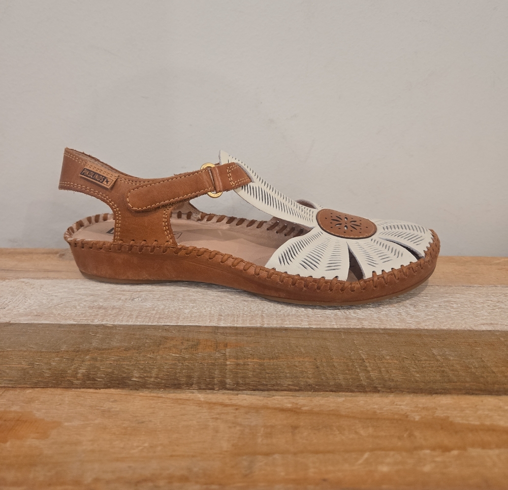 Pikolinos Puerto Vallarta T-Strap Sandals Leather Nata White Sz 38 US 7.5 - 8